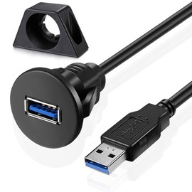 Small USB 3.0 Male to Female AUX Flush Panel Mount Extension Cable for Car Truck Boat Motorcycle Dashboard 6ft