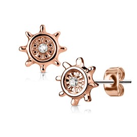 1 Pair of Stud Earrings Steering Wheel in Rose Gold Surgical Steel – Earrings for Normal Pierced Ears, Alloy Steel