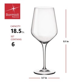 Bormioli Rocco Electra 18.5 oz. Wine Glass, Set of 6, Large (Pack of 6), Clear