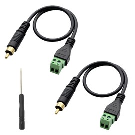 GELRHONR 1Ft RCA Male Plug to AV Screw Terminal Cable,Phono RCA Gold-Plated Male to 2 Screw Terminal Female Audio Speaker Cable-2PCS