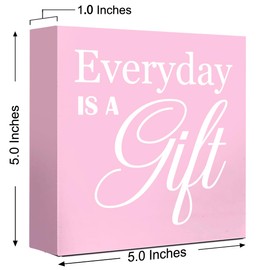 LVQHI Pink Decor For Desk, Everyday Is A Gift Sign Wood Box,Inspirational Desk Decor For Women, Small Motivational Home Bedroom Table Accessories Decoration Signs 5"x5"x1.2" In