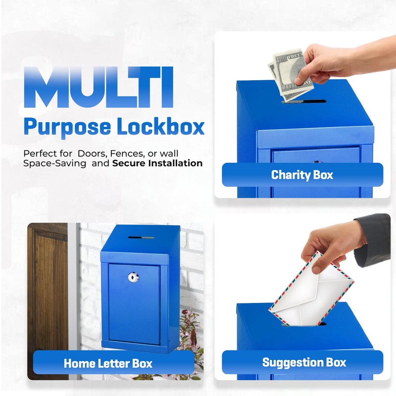 Metal Donation Box-Suggestion Box with Slot and lock-Cash Lock box