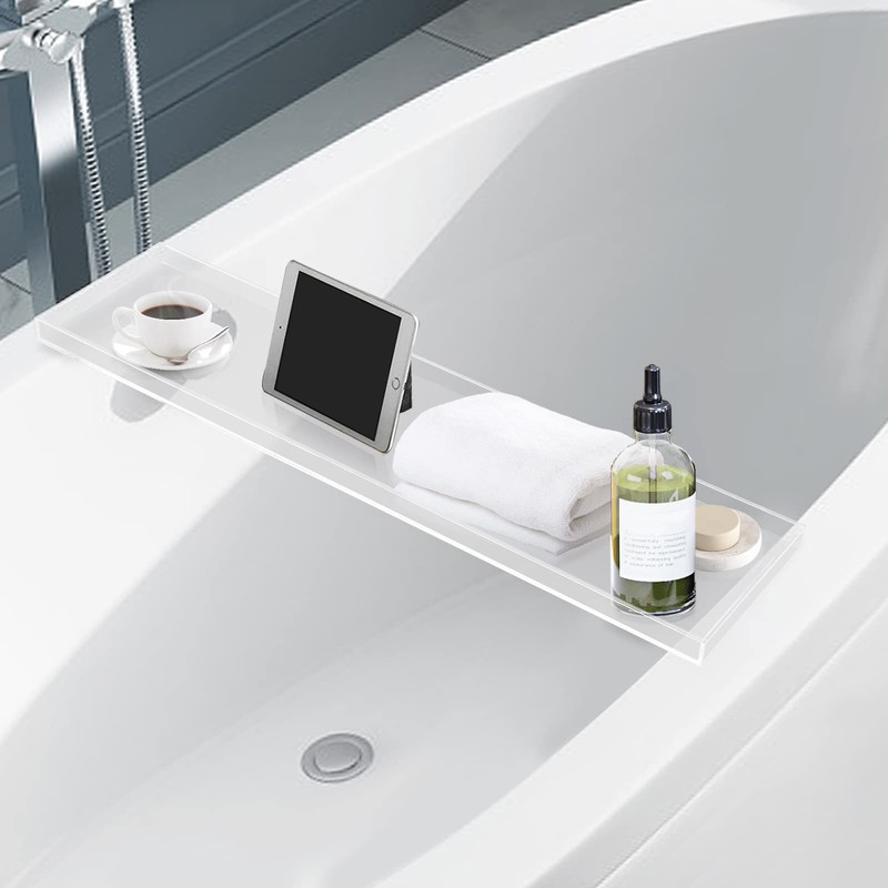Bathtub Tray Caddy Acrylic Bath Tray, Wine Glass Book Holder
