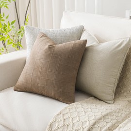 SINYASAN Taupe Linen Plaid Checkered Throw Pillow Covers 20x20 Set of 2, Neutral Rustic Decorative Cushion Covers for Couch, Bench, Bedroom, Farmhouse Boho Organic Modern Home Décor