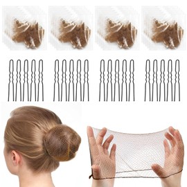 20 Set Bun Nets Brown with 20PCS U-Shaped Clips Hair Nets for Buns | Hair Net for Girls and Ladies, Elastic and Stretchable