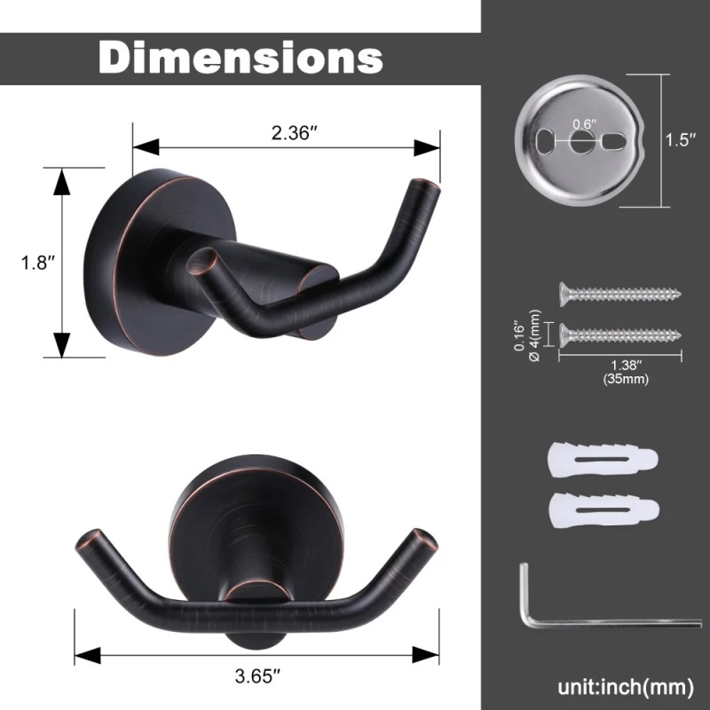 Oil Rubbed Bronze Towel Hooks, SUS 304 Stainless Steel Wall