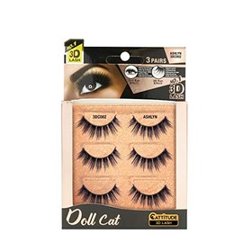 CATTITUDE 3D LASHES Ashlyn Doll Cat, Lightweight & Reusable, Cruelty-Free - 3 Pairs