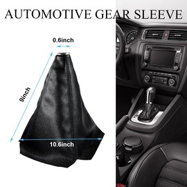 Yourkar Car Shift Knob Dust Cover, Auto Gear Shift Knob Boot, Dust-proof Shifter Sleeve Replacement Suitable for Most Manual or Automatic Cars, Universal Interior Car Accessories (Leather, Black)