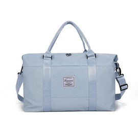 KARRESLY Travel Duffel Bag for Women,Shoulder Weekender Overnight Bag Sports Gym Tote Bag,Waterproof, Light blue, free size