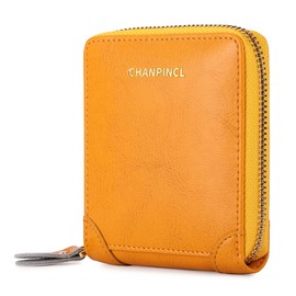 CHANPINCL RFID Wallets for women Genuine Leather Zipper Purses Secure Large Capacity Multi-card Clutch colourful Travel Wallets (Yellow)