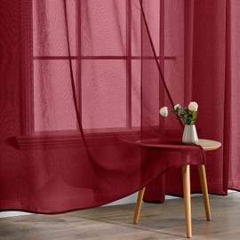 EMEMA Set of 2 Sheer Voile Curtains with Eyelets, Airy, Decorative, Transparent Voile Polyester Curtain for the Living Room, Bedroom, W 140 x 225 cm (W x H), Red