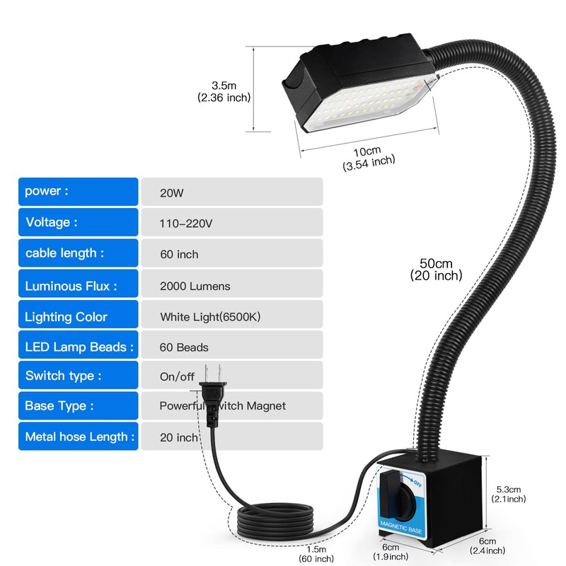 Kuoleopa 20W Magnetic Work Light, 2000LM 20in Flexible Gooseneck LED