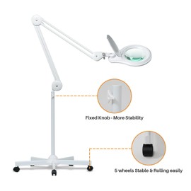 bemelux Base Floor Stand Five Legged Pulley, Adapted to LED Desk Lamps and Magnifier Lamps, Suitable for Work, Beauty and Nail Art, Repair, and Artistic Creation(White)