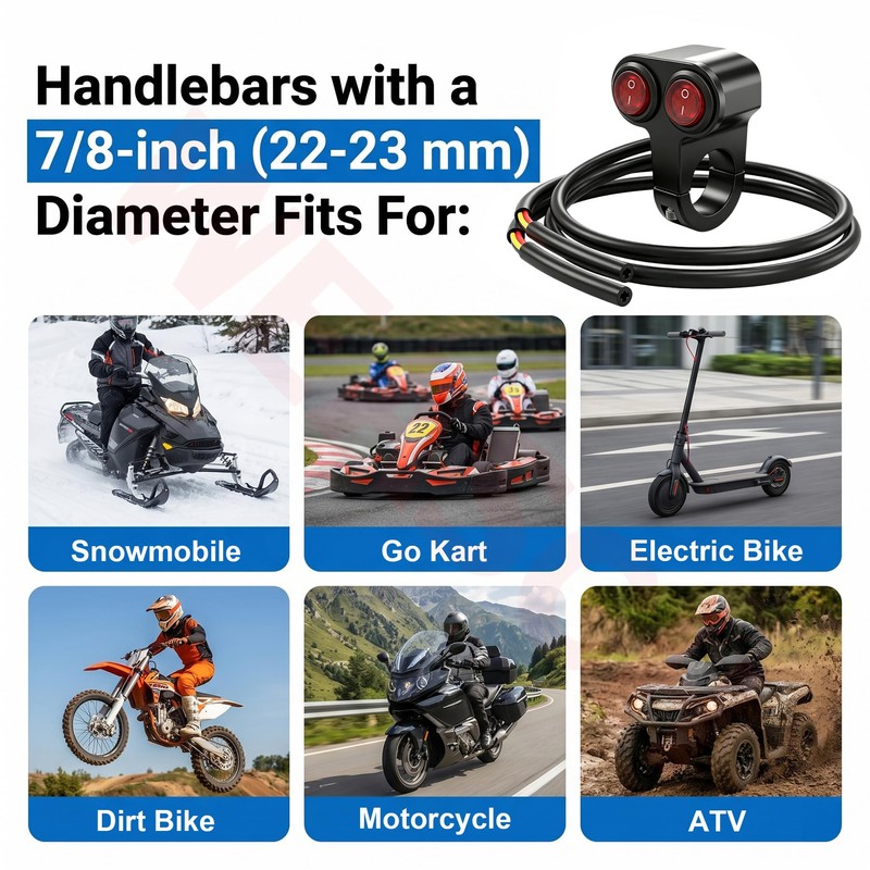 Weasch Universal Dual 7/8" 22mm Motorcycle Handlebar Switch, 12V Waterproof
