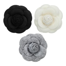 PATIKIL Camellia Fabric Pin, 3 Pcs Flower Brooch Artificial Flowers Brooches for Women Girls Cloth Wedding Party Decor Accessories Jewelry Gift, Beige/Black/Grey