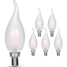 carryBC Candelabra Bulb 40W Equivalent 450LM 4000K Daylight White E12 Base LED Filament Light Bulbs, C35 Candle Flame Tip Frosted Glass Chandelier Bulbs Dimmable 6pcs