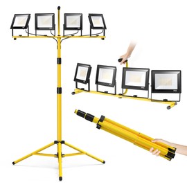 TOPRATED Plug in Led Work Light with Stand,28000 Lumen 110V 4 Adjustable Head Outdoor Flood Lights,Foldable Mechanic Light with 16.5Ft Power Cord,Portable Waterproof Tripod with Lamp for Workbench