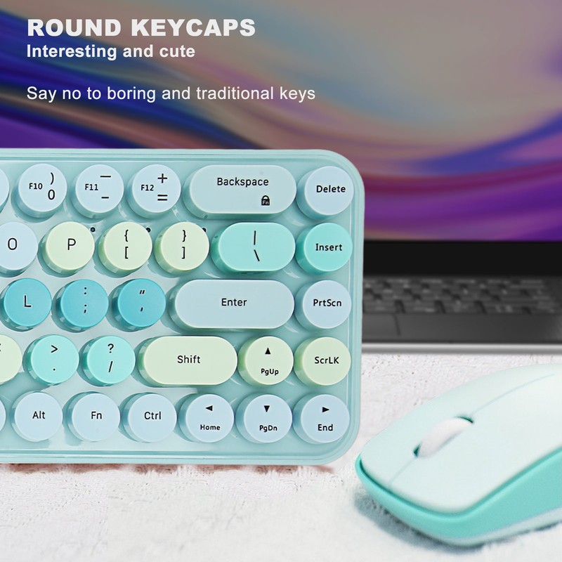 Keyboard Mouse Combo 2.4GHz Wireless Cute Retro 68 Round Keycaps