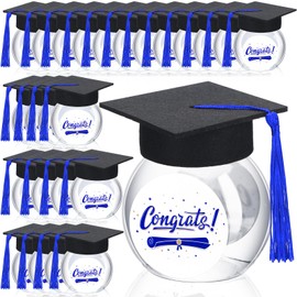 Mimorou 24 Sets Graduation Cap Candy Jars Boxes Favors Bulk Plastic Graduation Chocolate Gum Bottles Containers Class of 2025 High School Party Gifts for Guests(Blue)