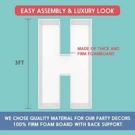 JW Passion - Premium Quality, Made With Passion 3FT Tall Mosaic Balloon Frame Letters Big Marquee Light Up Letters DIY Kit for Birthday Party Wedding Backdrop Decor Letter H Pre-Cut Foam Board