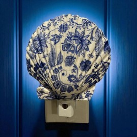 Blue Floral Nightlight Scallop Shell Coastal Decoupage Shell Art - Beach Home