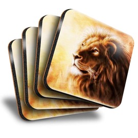 Great Coasters (Set of 4) Square - Majestic Lion Big Cat Drink Glossy Coasters/Tabletop Protection for Any Table Type #8800