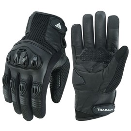 Trazant Goatskin Leather Motorcycle Gloves, Riding, Touring, Cruising, Biker, Palm Protection Slider Motorbike Gloves for Men and Women (Medium)