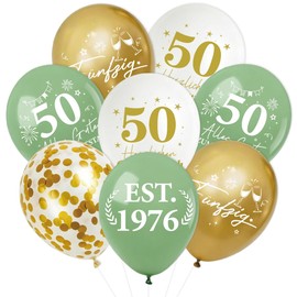 50° compleanno palloncini 30pcs verde oro bianco 1976 compleanno decorazione con cinquanta palloncini coriandoli, accessori per feste di compleanno 50 anni decorazione per adulti