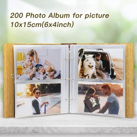 SEEHAN 4x6 Photo Album 200 Photos Small Photo Album 4x6 Family Picture Album, Wooden Photo Album for Mothers' Day Gift