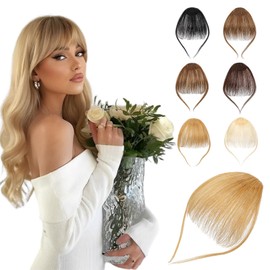 Cephermer Clip in Bangs - 100% Human Hair Wispy Bangs Hair Clip Fake Bangs Fringe with Temples Hairpieces Air Bangs for Women Ash Blonde