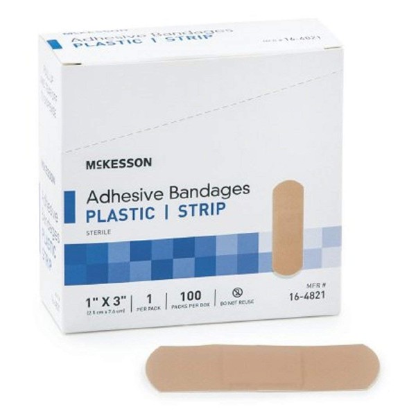 McKesson - Adhesive Strip McKesson 1 X 3 Inch Plastic Rectangle Tan Sterile - 100/Box - McK