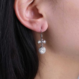 Aneneiceera Bohemian Rhinestone Ball Dangle Earrings Silver Crystal Disc Ball Drop Earrings Cz Tassel Ball Earrings Round CZ Shamballa Earrings Jewelry for Women