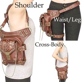 Waist Bag Fanny Pack Motorcycle Drop Leg Bag Thigh Hip Pouch Messenger Leather Crossbody Shoulder Purse Wallet Pocket (Brown 043)