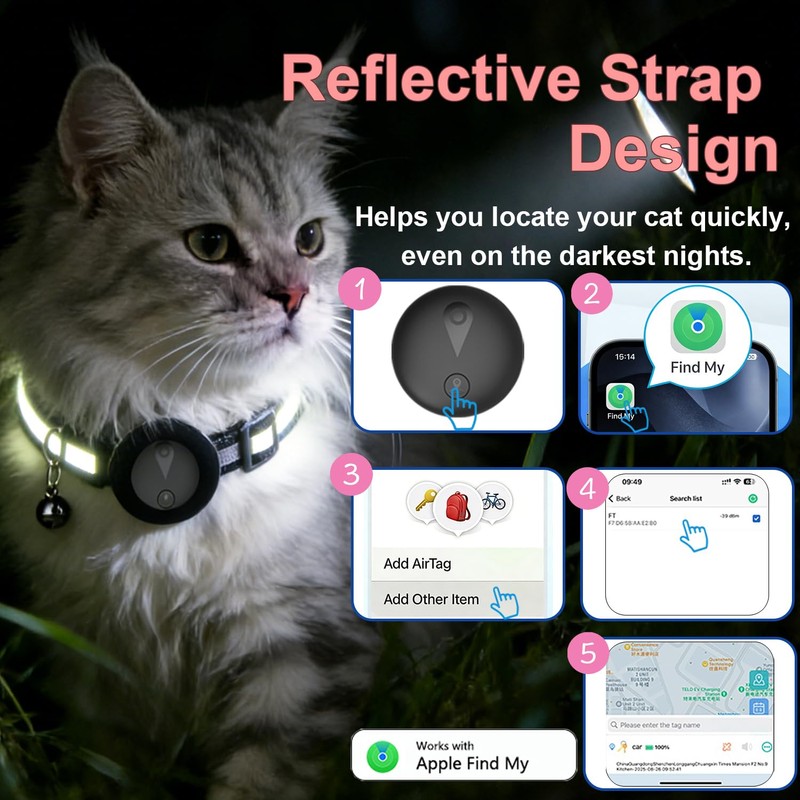 Pet GPS Tracker Collar for Cats,Mini GPS Dog Tracker,No Monthly