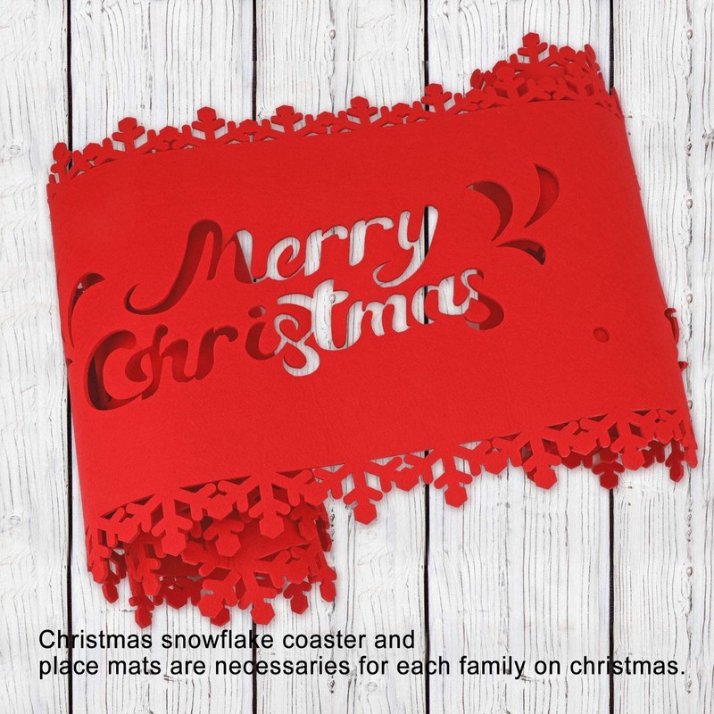 HOWAF Merry Christmas Reindeer Snowflake Table Runner Red Christmas Table