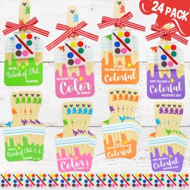 ORIENTAL CHERRY Valentines Day Gifts for Kids, 24 Pack Valentines Cards with Watercolor Paint Bulk -for School Classroom Boys Girls Toddlers Gift Exchanges and Kids Valentines Party Favor Sets