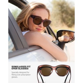 LVIOE Sunglasses for Glasses Wearers Women's Round Fit-Over Glasses with UV Protection, Clear red