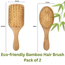 Eco-friendly Bamboo Hair Brush Pack of 2 (1 PADDLE+ 1 OVAL) | Natural Bamboo handle & Bristles | Detangling, Anti-Static, Scalp Massage | Lightweight Travel Size| Hair Combs Two Pack set For Women & Men, All Hair Types