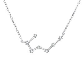 Clearine Ladies' 925 Sterling Silver Necklace, Cubic Zirconia, 12 Constellations, Zodiac, Horoscope, Astrology, Neck Pendant, Jewellery, Clear, Sterling Silver