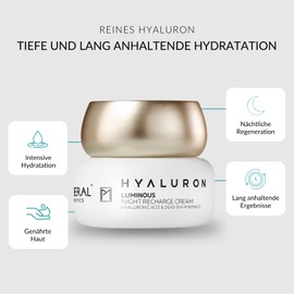 Pure Mineral - Crème de Nuit Régénérante Lumineuse Hyaluronic for Tous Types de Peau - Minéraux Mer Morte, Hydration Intense, Anti-Rides - Sans Silicones, Sulfates, Parabènes - 50 ml