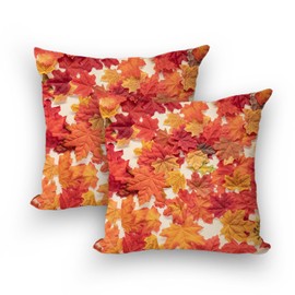 WCYYWGO Fall Pillow Covers 18x18 Set of 2 Red and Yellow Maple Leaves Autumn Thanksgiving Harvest Decorative Throw Pillows Outdoor Cushion Case Sofa Couch Bed Pillowcase Decor