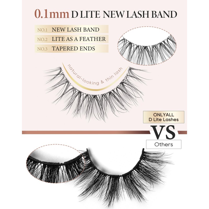 Onlyall Natural False Eyelashes Wispy Clear Band Fake Lashes H86
