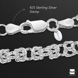Amberta Unisex's 925 Sterling Silver Byzantine Chain Bracelet: 20 cm / 8 inch - Rounded Design