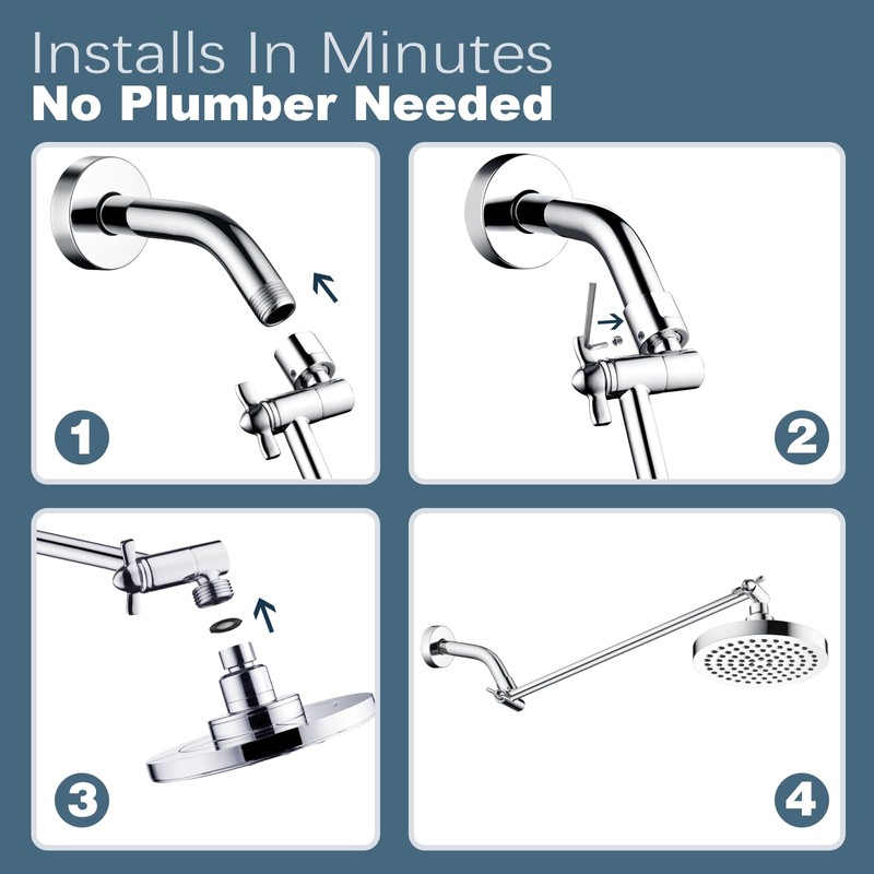 BRIGHT SHOWERS 15 Inch Extra Long Shower Head Extension Arm,