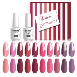 Vishine UV Nail Polish Set Pastel Gel Polish Shellac Gel for Gel Nails 10 Colours with Base Coat & Top CoatGel Nail Polish Set Soak Off Semi Permanent UV Gel Nail Polish Set 8 ml