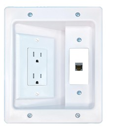 RiteAV CAT6-SHIELDED Recessed Wall Plate Cable Concealer Management Kit with Power Outlet Hides Cords and Cables