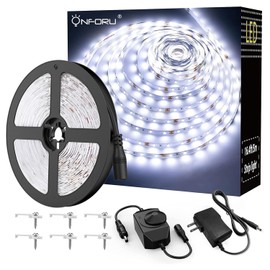 Onforu LED Light Strip,16.4ft Dimmable LED Tape Light, 6000K Daylight White Strip Lighting, 300 LEDs Flexible Vanity Mirror Light, 5M 12V Ribbon Rope Light for Bedroom, Under Cabinet,Kitchen,Christams