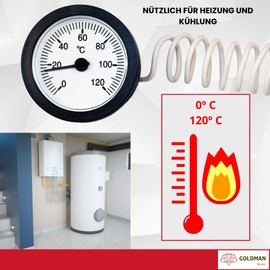 GOLDMAN SERVICE Precise Hair Thermometer 0-120°C Temperature Meter with Sensor, Remote Control and Easy to Read Dial Ideal for Water, Gas and Liquids