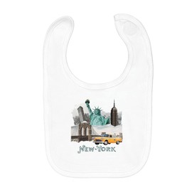 Fabulous Baby Bib Organic Cotton New York Vintage Collage America Travel Postcard, White