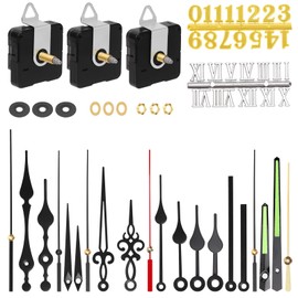 Glarks 24pcs 16/20/24MM High Torque Long Shaft Clock Movement Mechanism Kit Includes 3pcs Clock Movements with 3pcs Hooks, 7 Different Pairs Clock Hands, 9pcs Mounting Hardware, 2pcs Clock Numerals